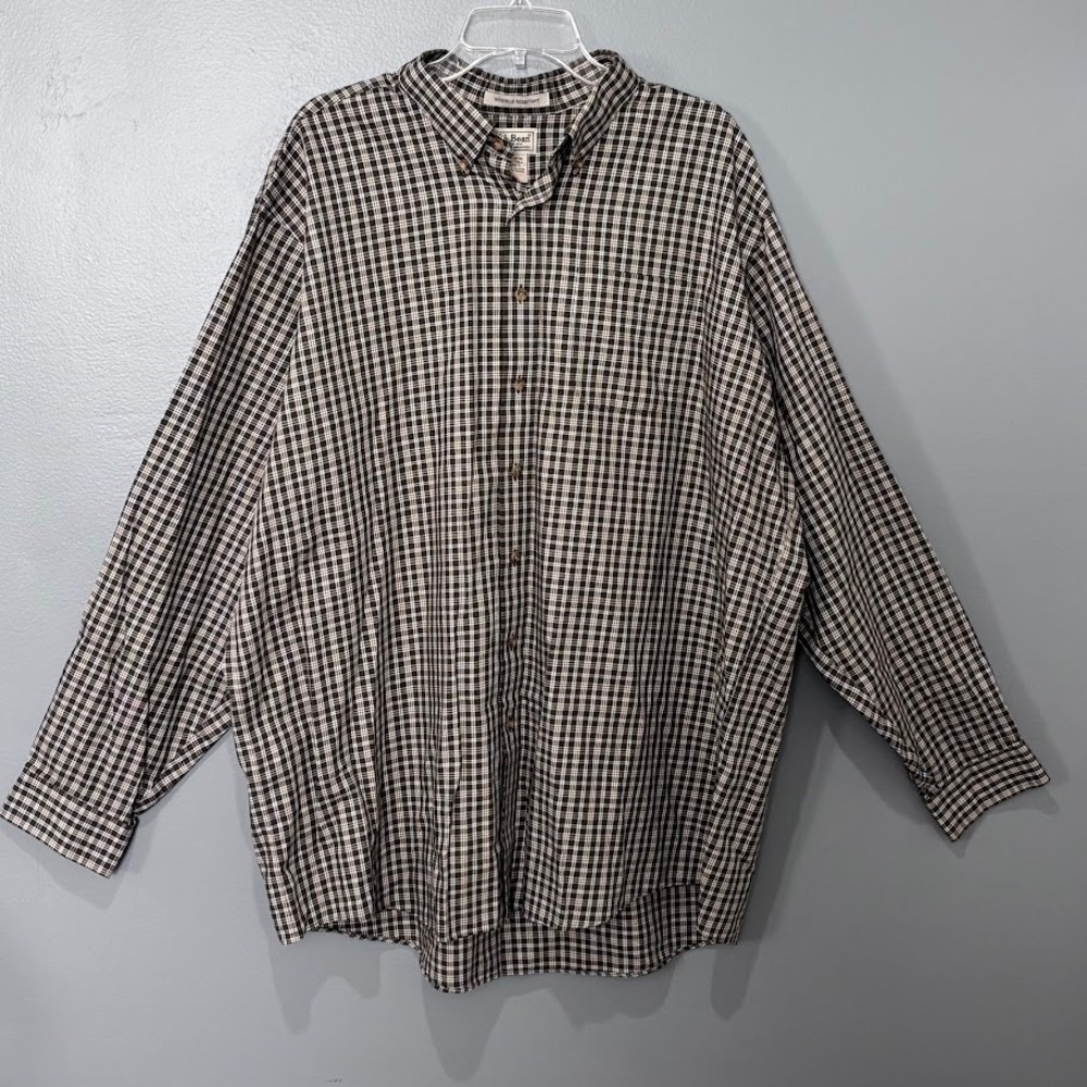 LL Bean Button Down Shirt Mns XXL Tall Brown Cotton Plaid Wrinkle Resistant Work